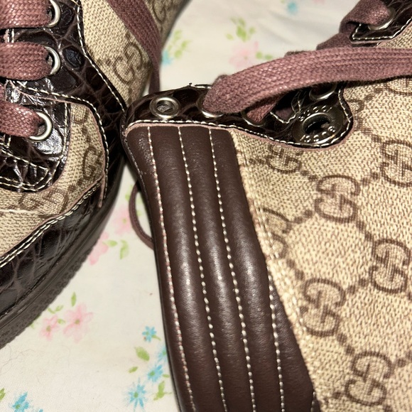 Gucci Women's Brown and Cream High-Top Sneakers - Picture 4 of 9